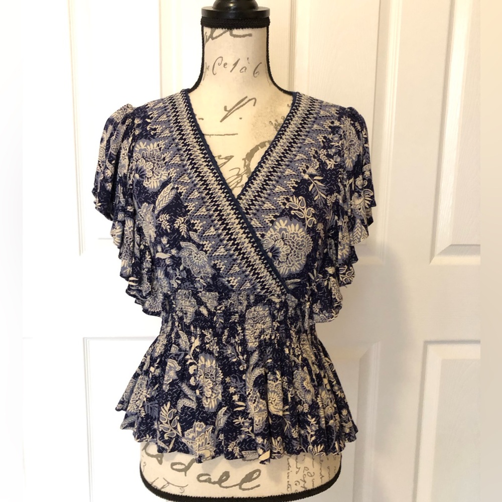 Navy and cream peplum top